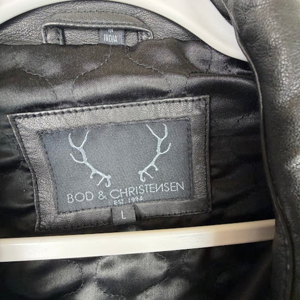 Bod & Christensen Black Leather Diamond‎ Quilted Moto Jacket Women's Large $570 - Picture 2 of 6